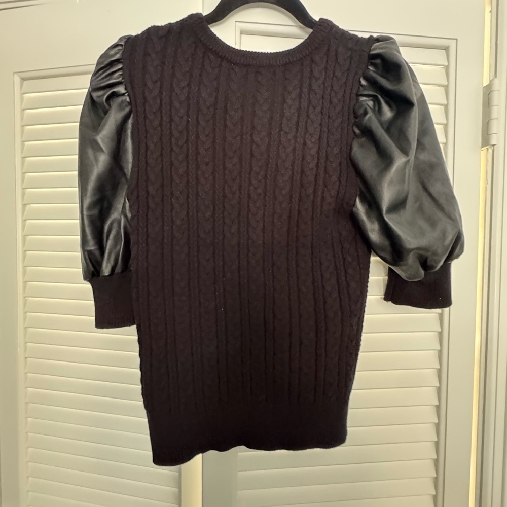 Philosophy Women's Black Cable Knit Sweater with Faux Leather Puff Sleeves - Picture 2 of 3